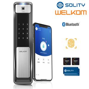 [수도권설치] 솔리티 웰콤 WSP-2500B플러스 블루투스기본+지문인식+카드키4개+번호키 0초바로잠금 현관문 디지털도어락 푸시풀도어록 스마트오픈 실시간알림 인체감지기능 푸시바잠금