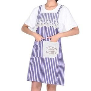 더벨라 스트라이프 레이스 장식 앞주머니 앞치마 퍼플