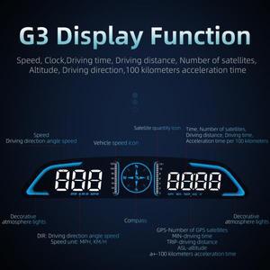 G2 G3 Hud 디스플레이 자동차 Obd2 GPS 속도계 주행 거리계 나침반 헤드 업 대한 보안 알람 디지털 게이지