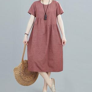 빅사이즈 롱원피스 루즈핏 린넨 굿데이 반팔 원피스