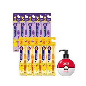 페리오 칫솔 3단계 피카츄 10입 1개 + 리치 키즈 포켓몬 펌핑치약 딸기향 250g