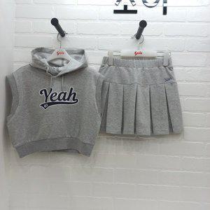 [소이]치어리딩 크롭 후드 조끼 플리츠 스커트(24M5781 5782GY)