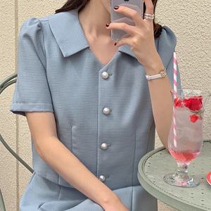 핫핑 모브앙 오픈카라넥 세미크롭 퍼프 반팔 트위드자켓