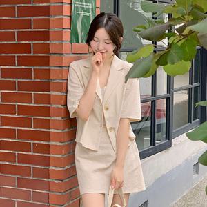 핫핑 커먼즈 싱글 반팔 숏자켓블라우스