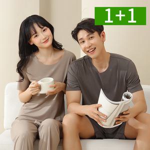 [1개+1개] 커플여름잠옷 반팔상하세트 남성 여성 쿨링 냉감 파자마 홈웨어