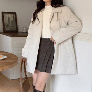 [옷자락]여자 겨울 출근룩 하이넥 베이직 누빔 하프 울 코트