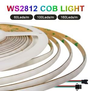 개별 주소 지정 가능 고밀도 구부러지는 COB LED 스트립 WS2812 스마트 RGB 드림 컬러 라이트 DC5V 60 100