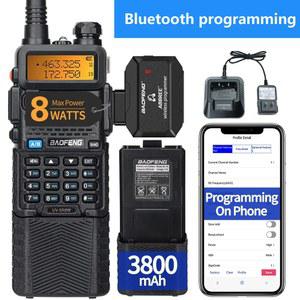 Baofeng UV 5R 8W 워키토키 3800mAh 휴대폰 앱 블루투스 무선 프로그래밍 듀얼 밴드 VHF UHF 장거리 햄 라디오