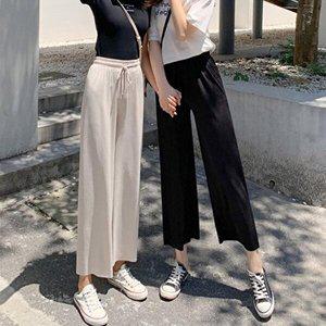 [셀러허브 1][HYD40558_51IB]여성 밴딩 와이드 여름 9부 찰랑 통바지