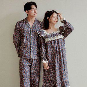 [바풀] LL33064 51 커플잠옷 기모 순면 홈드레스 남성 여성 파자마 원피스 잠옷_P351463490