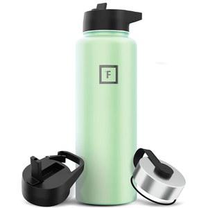 아이언 FLASK 캠핑 및 하이킹 수분 플라스크, 넓은 입, 빨대 뚜껑 3개, 스테인리스 스틸 야외 물병, 이중 벽, 단열 보온병, 금속 통조림 - 민트, 40온스