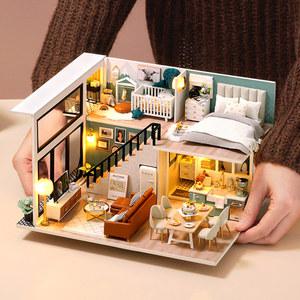 CUTEBEE DIY 나무 인형 집 키트 가구 조명 모던 미니어처 매직 룸박스 장난감 생일 선물
