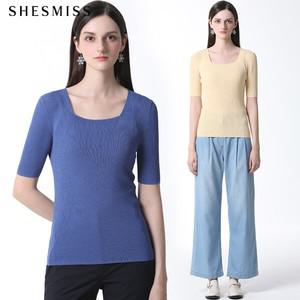 [쉬즈미스(SHESMISS)] 스퀘어넥 잔골지 니트 탑 (택가격: 118000원)