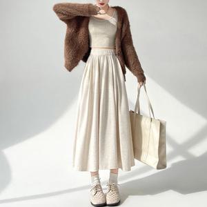 사계절 롱치마 편한 밴딩 A라인 주름 코튼 플레어 스커트
