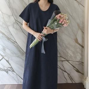 여성 빅사이즈 라운드넥 봄 반팔 롱원피스