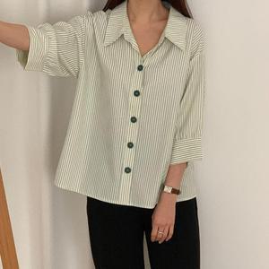 스트라이프 칠부셔츠 여성 루즈핏 단가라 찰랑 남방
