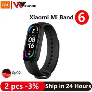 스마트 워치 손목 밴드 Xiaomi-Mi Band 6 팔찌 5 색 AMOLED 스크린 Miband 혈액 산소 피트니스 트래커 블루