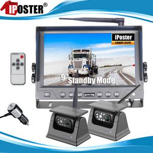 화물차 후방카메라 IPoster 무선 디지털 9인치 IPS 스크린 모니터 DVR 루프 녹화 대기 모드 2x 태양광 마그네틱 베이스 후면 보기 카메라 트럭