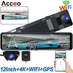 룸미러 블랙박스 ACCEO 4K WIFI Dashcam 12인치 자동차 DVR 백미러 레코더 대시 지원 1080P 소니 블랙 박스 후면보기 카메라 액세서리