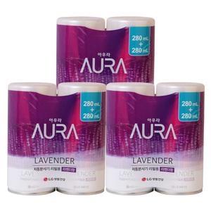 (3개)아우라 자동분사 방향제 리필 라벤더향 280ml+280ml