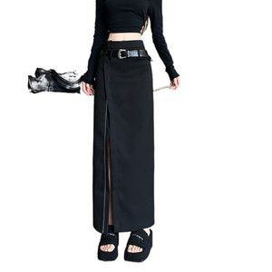여성 세련도도녀 정장 스커트 트임 지퍼 하이웨스트 슬림 일자 모직 롱 OOTD1
