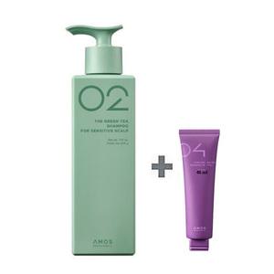 NEW 아모스 녹차실감 샴푸 민감성두피용 500g +휴대용 컬링 에센스 40ml