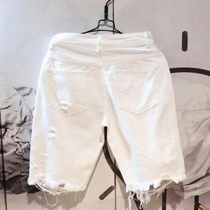 힙합바지 건빵바지 남자 여자 카고 조커 팬츠 남성용 화이트 청바지 반바지 올 매치 패션 찢어진 구멍 슬림