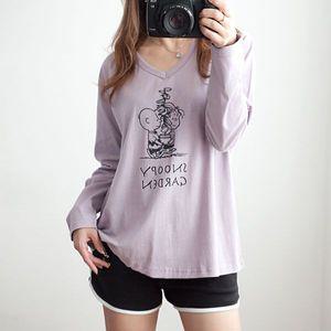 여성 화분 브이넥 면티 흰색 가을 봄 v넥 검정 긴팔 티 티셔츠