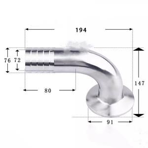 트라이 클램프 3 인치 (76mm) OD 91mm 페룰 90 도 엘보 SS304 위생 호스 바브 파이프 피팅