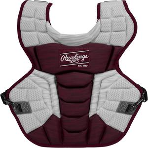 Rawlings Velo 2.0 어른용 NOCSAE 야구 포수용 흉부 프로텍터 마룬과 화이트 17 CPV2N-MAW