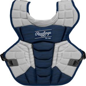 Rawlings  VELO 2.0 포수 가슴 프로텍터 야구 중급 - 15 12인치 네이비 화이트