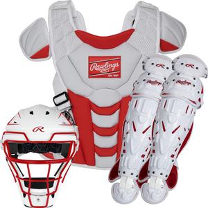 Rawlings Velo Fastpitch 소프트볼 포수 세트 NOCSAE  중급 12-15세 스칼렛 화이트