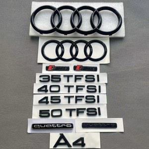 AUDI A4 4 링 로고 ABS 블랙 자동차 후드 전면 그릴 후면 트렁크 엠블럼 스티커 A4 MARK QUARRTO SLINE 40TFSI 45TFSI 55TFSI 엠블럼