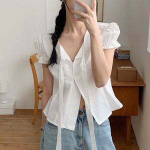 [바캉스룩#하객룩]애나 퍼프소매 리본 블라우스