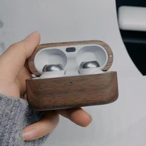 Technics EAH-AZ100 솔리드 우드 호두 보호 케이스 무선 블루투스 헤드폰 충전 박스 커버 하드 슬리브
