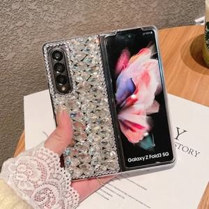 블링블링 라인스톤 휴대폰 케이스 삼성 갤럭시 Z 폴드 6 5 4 3 2 5G 용 DIY 풀 다이아몬드 글리터 하드 PC