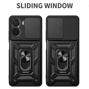 슬라이드 카메라 렌즈 보호 커버 Vivo Y16 4G 케이스 마그네틱 거치대 링 스탠드 아머 폰 Y V2204