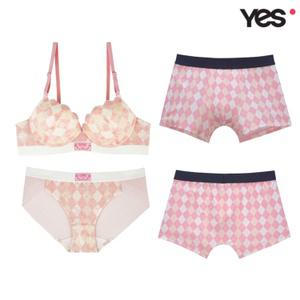 [매장정품] 예스 LOVE IS HERE 아가일 체크 커플속옷SET2 YSWBA105YSWPA106YSMDA105
