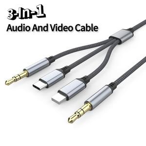 3.5mm 3 In 1 차량용 AUX 오디오 케이블 Type c 휴대 전화 연결 적합 스마트 폰용 남성 남성
