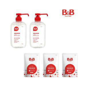 비앤비 젖병세정제 액상 용기형 600ml 2입 + 리필형 500ml 3입 + 증(세제/유연제)