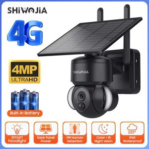 SHIWOJIA 야외 카메라 4G/Wifi 태양열 구동 7500mAh 배터리, 5W 태양 전지 패널 4MP 컬러 야간 투시경 무선 정원 CCTV
