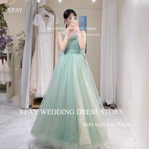 XPAY 세이지 그린 한국 이브닝 드레스 맞춤형 웨딩 사진 촬영 Tulle Floor Length 댄스 파티 드레스 공식 파티 드레스 코르셋 백