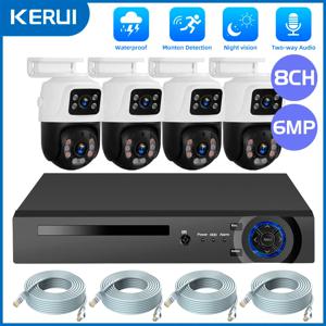 KERUI 방수 6MP HD POE 감시 카메라 시스템 듀얼 렌즈 PTZ WIFI IP 홈 보안 4CH 8CH POE NVR 비디오 H.265 CCTV 키트