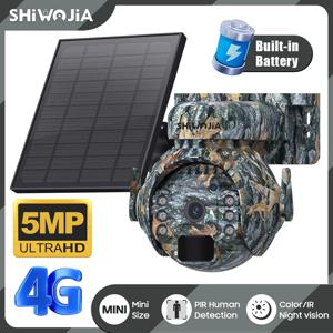SHIWOJIA 5MP 4G 태양광 카메라 4G Sim/WIFI 무선 야외 360 °   동물 모니터링 위장 색상 태양 전지 PTZ 카메라 보기