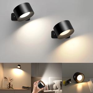 LED 벽 조명 실내 팩 2 개, 벽 램프 벽 조명, 2000mah 배터리, 4 밝기 레벨, 침대 옆 램프