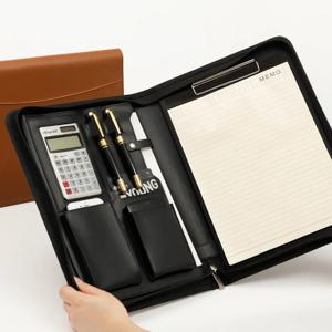 문서 주최자를 위한 다기능 A4 가죽 회의 포트폴리오 폴더 지퍼가 달린 남자 이그 제 큐 티브 폴더 서류 가방 사무실
