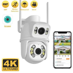 8MP 4K PTZ Wifi 카메라 듀얼 렌즈(듀얼 스크린 Ai 인간 감지 자동 추적 무선 야외 감시 카메라 ICSee App)
