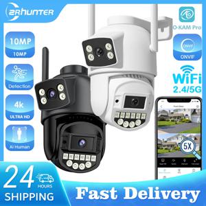 10MP 6K HD PTZ IP 카메라 야외 5G WIFI 카메라 듀얼 렌즈 듀얼 스크린 360 °   시각각 자동 추적 보안 보호 카메라