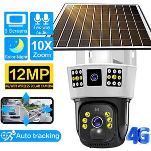 야외 IP 무선 보안 CCTV 감시 PTZ 야간 투시경 PIR 인간 감지 캠, 6K 12MP HD 태양광 카메라, 4G SIM 카드, 와이파이