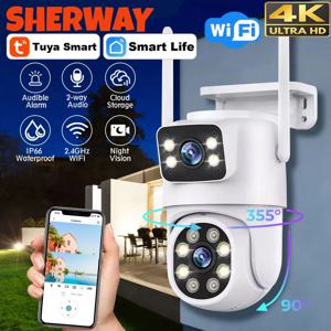 10MP 듀얼 렌즈 Tuya Wifi 카메라 PTZ 야외 4K 무선 듀얼 스크린 보안 카메라 자동 추적 모니터링 비디오 감시